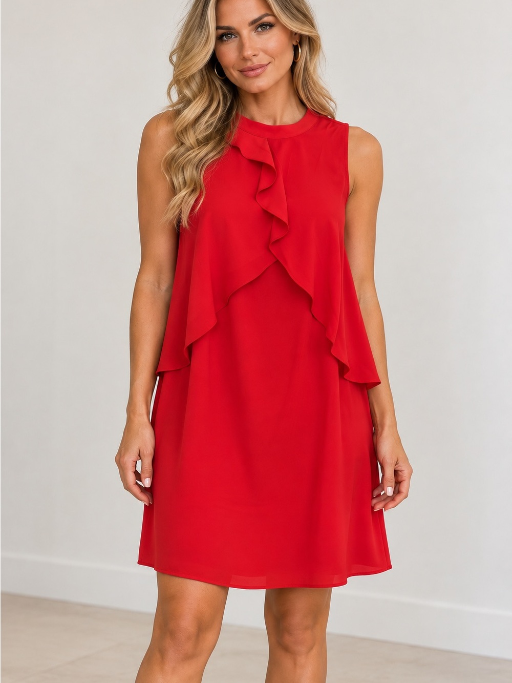 Apt. 9 Red Sleeveless Ruffle Front Shift Dress Size M